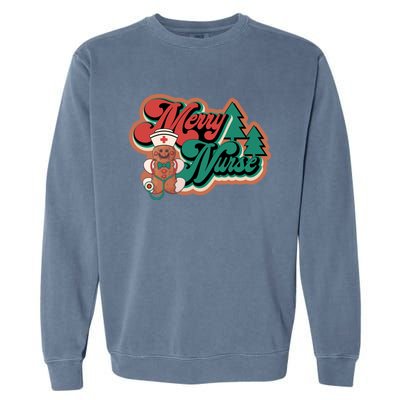 Merry Nurse Christmas Tree Retro Groovy Cookies Xmas Nursing Cute Gift Garment-Dyed Sweatshirt