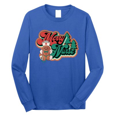 Merry Nurse Christmas Tree Retro Groovy Cookies Xmas Nursing Cute Gift Long Sleeve Shirt