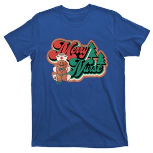 Merry Nurse Christmas Tree Retro Groovy Cookies Xmas Nursing Cute Gift T-Shirt