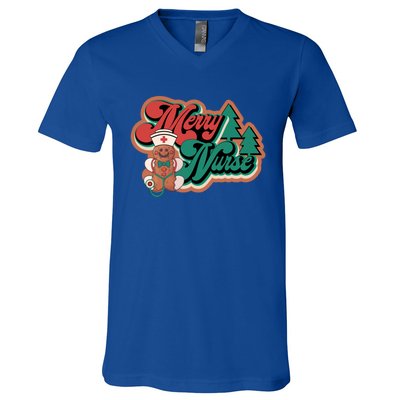 Merry Nurse Christmas Tree Retro Groovy Cookies Xmas Nursing Cute Gift V-Neck T-Shirt