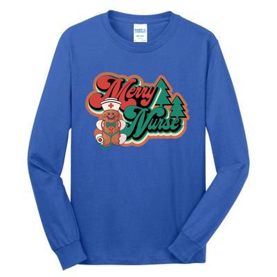 Merry Nurse Christmas Tree Retro Groovy Cookies Xmas Nursing Cute Gift Tall Long Sleeve T-Shirt