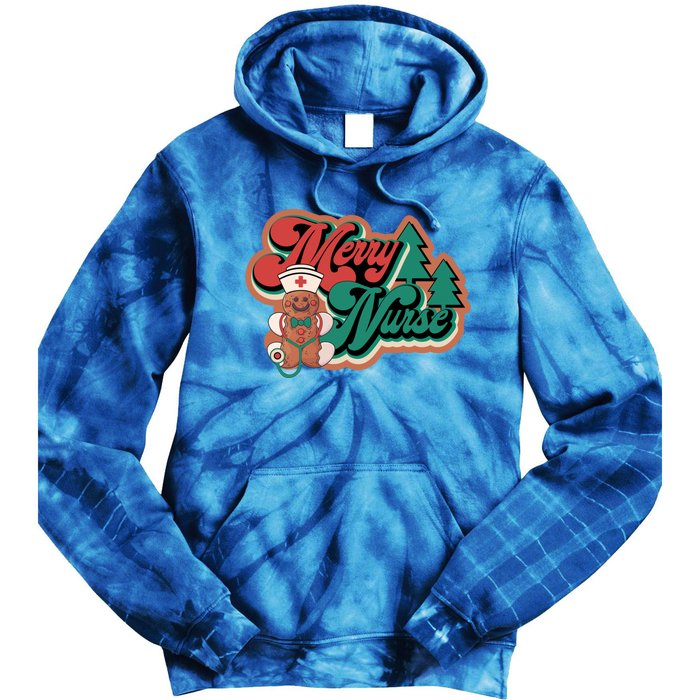 Merry Nurse Christmas Tree Retro Groovy Cookies Xmas Nursing Cute Gift Tie Dye Hoodie