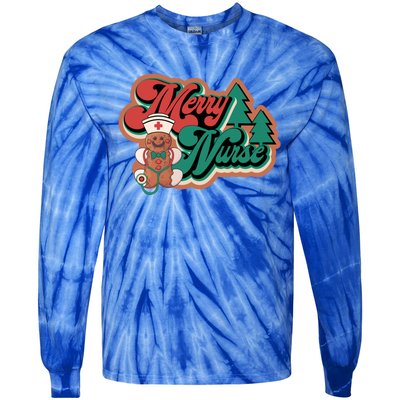 Merry Nurse Christmas Tree Retro Groovy Cookies Xmas Nursing Cute Gift Tie-Dye Long Sleeve Shirt