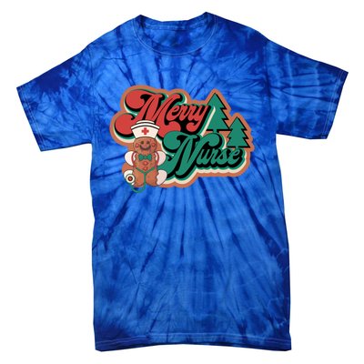 Merry Nurse Christmas Tree Retro Groovy Cookies Xmas Nursing Cute Gift Tie-Dye T-Shirt