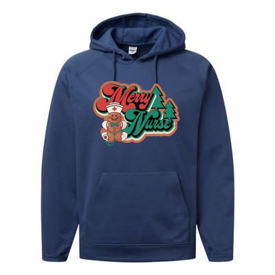 Merry Nurse Christmas Tree Retro Groovy Cookies Xmas Nursing Cute Gift Performance Fleece Hoodie