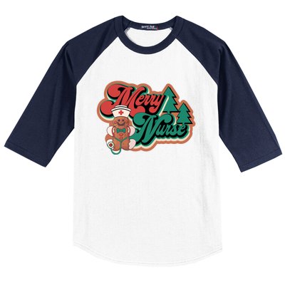 Merry Nurse Christmas Tree Retro Groovy Cookies Xmas Nursing Cute Gift Baseball Sleeve Shirt