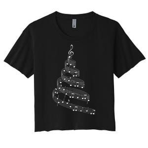 Music Note Christmas Tree Xmas Pajama Musician Women's Crop Top Tee