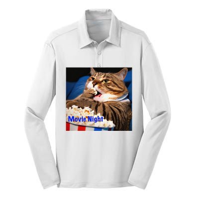 Movie Night Cat Silk Touch Performance Long Sleeve Polo