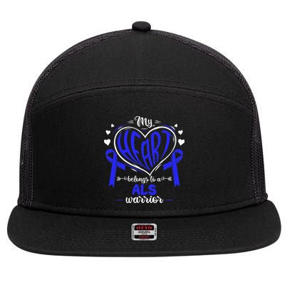 Motor Neurone Disease My Heart Belongs To A ALS Warrior ALS 7 Panel Mesh Trucker Snapback Hat