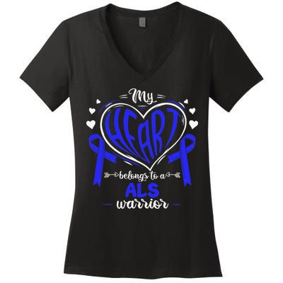 Motor Neurone Disease My Heart Belongs To A ALS Warrior ALS Women's V-Neck T-Shirt