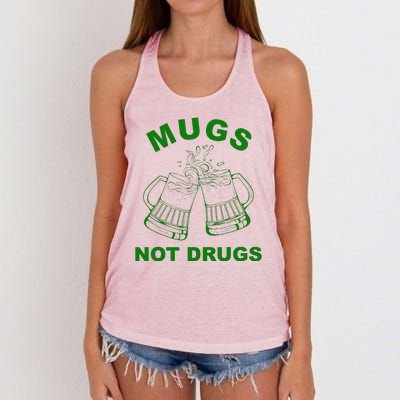 Mugs Not Drugs St Patrick's Day Funny Beer Women's Knotted Racerback Tank