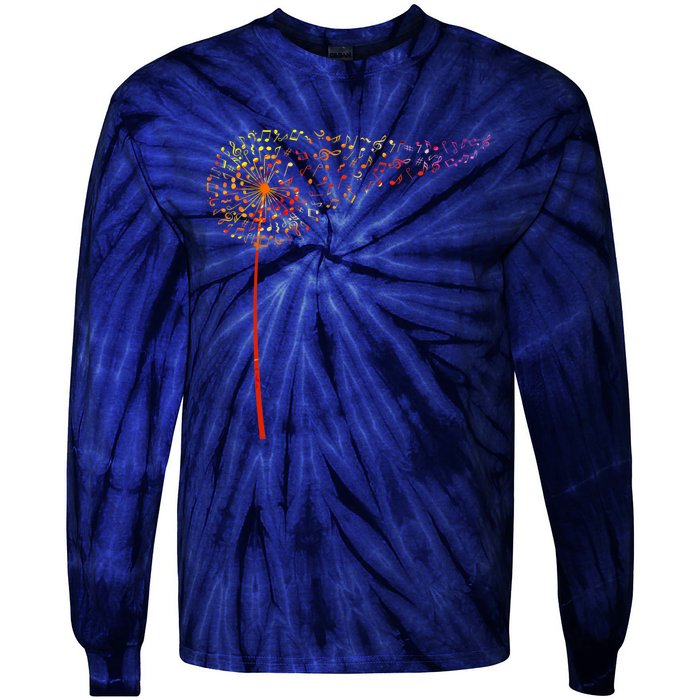 Music Notes Dandelion Flower Tie-Dye Long Sleeve Shirt