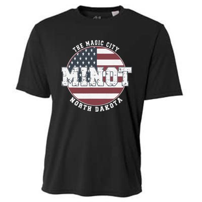 Minot North Dakota Vintage American Flag Cooling Performance Crew T-Shirt