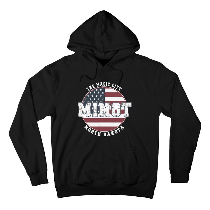 Minot North Dakota Vintage American Flag Hoodie