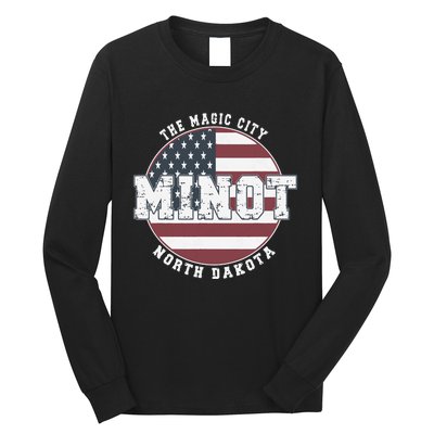 Minot North Dakota Vintage American Flag Long Sleeve Shirt