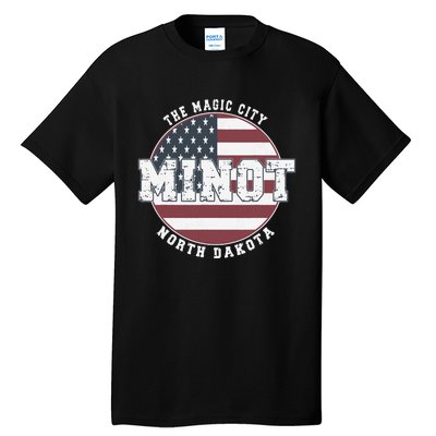 Minot North Dakota Vintage American Flag Tall T-Shirt