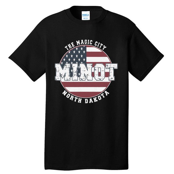 Minot North Dakota Vintage American Flag Tall T-Shirt