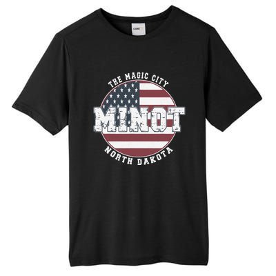 Minot North Dakota Vintage American Flag Tall Fusion ChromaSoft Performance T-Shirt