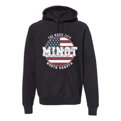 Minot North Dakota Vintage American Flag Premium Hoodie