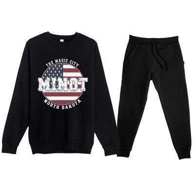 Minot North Dakota Vintage American Flag Premium Crewneck Sweatsuit Set