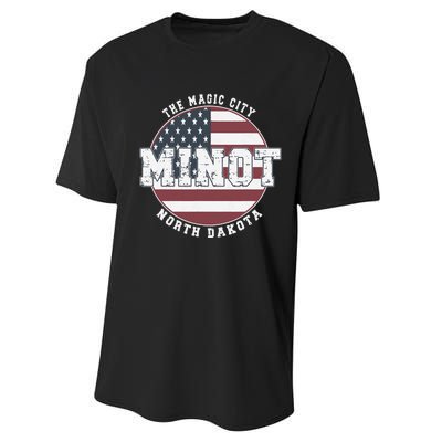 Minot North Dakota Vintage American Flag Performance Sprint T-Shirt