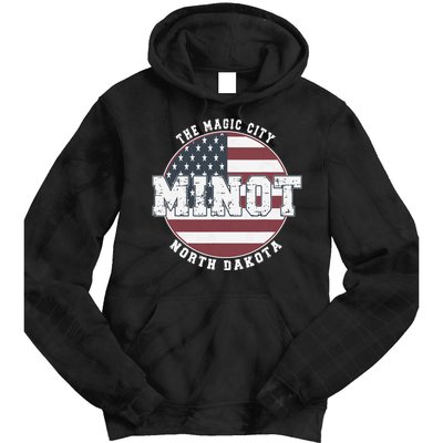 Minot North Dakota Vintage American Flag Tie Dye Hoodie