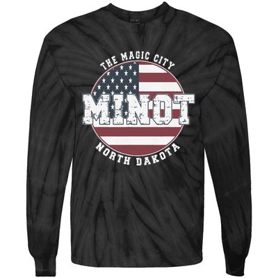 Minot North Dakota Vintage American Flag Tie-Dye Long Sleeve Shirt