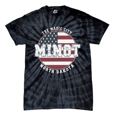 Minot North Dakota Vintage American Flag Tie-Dye T-Shirt