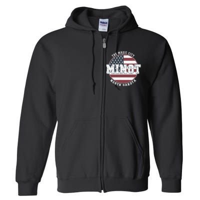 Minot North Dakota Vintage American Flag Full Zip Hoodie