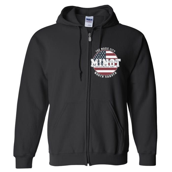 Minot North Dakota Vintage American Flag Full Zip Hoodie