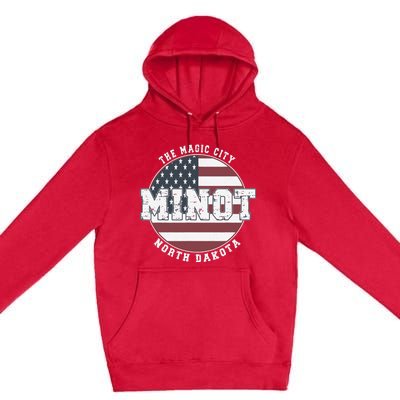 Minot North Dakota Vintage American Flag Premium Pullover Hoodie