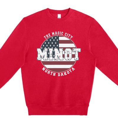 Minot North Dakota Vintage American Flag Premium Crewneck Sweatshirt