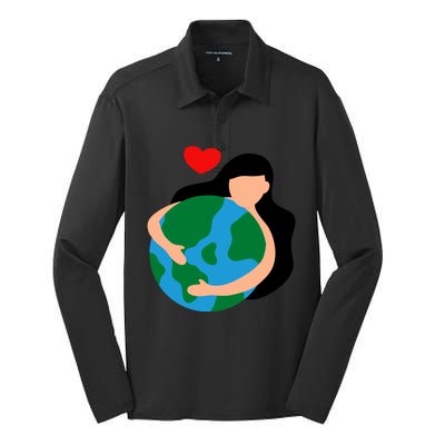 Mother Nature Earth Day Save Our Planet Silk Touch Performance Long Sleeve Polo