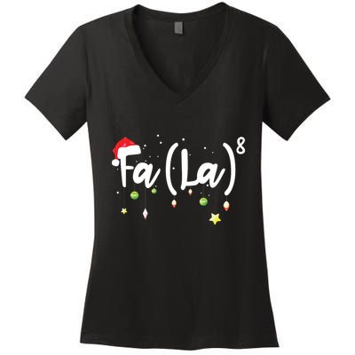 Musical Note Fa La8 Santa Hat Music Teacher Christmas Women's V-Neck T-Shirt