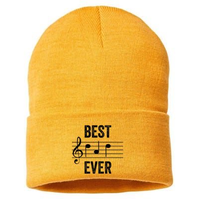 Music Notes Funny Fathers Day Present Best Dad Ever Sustainable Knit Beanie