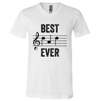 Music Notes Funny Fathers Day Present Best Dad Ever V-Neck T-Shirt