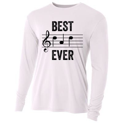 Music Notes Funny Fathers Day Present Best Dad Ever Cooling Performance Long Sleeve Crew