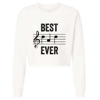 Music Notes Funny Fathers Day Present Best Dad Ever Cropped Pullover Crew