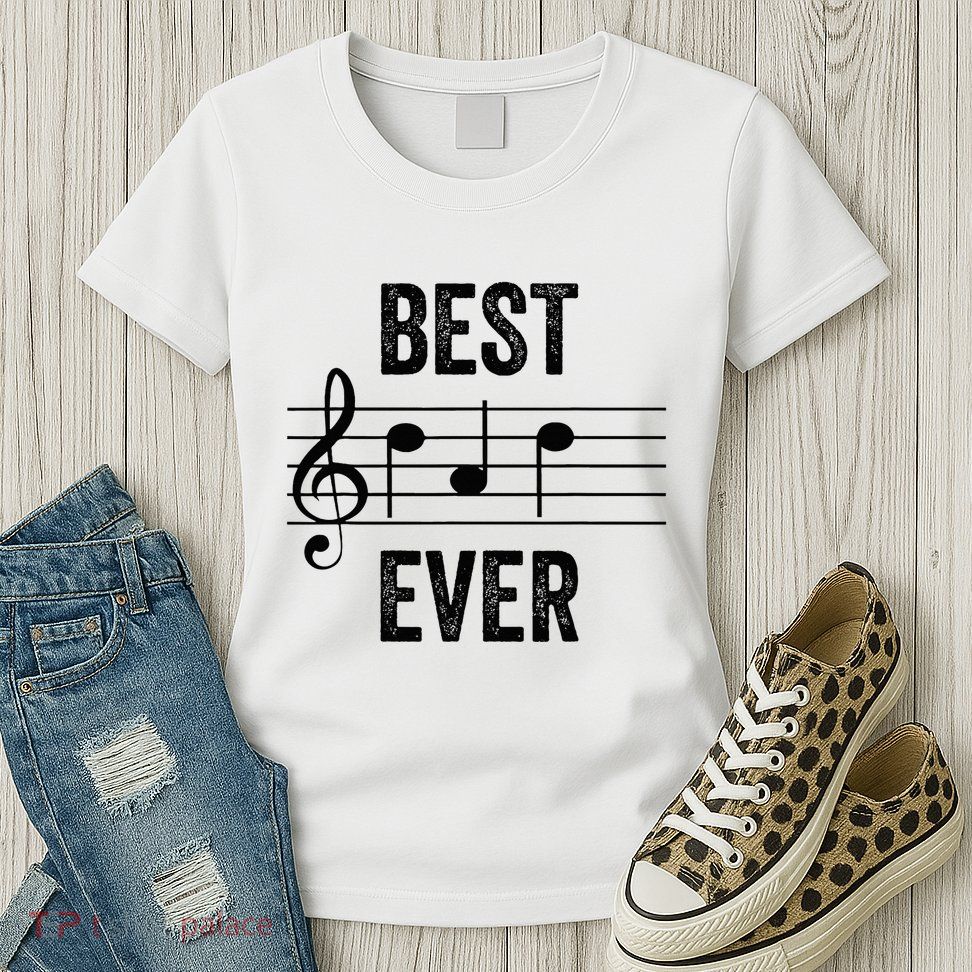 Music Notes Funny Fathers Day Present Best Dad Ever Womens T-Shirt
