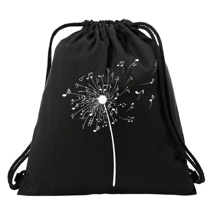 Music Notes Gift For Women Cool Dandelion Flower Drawstring Bag