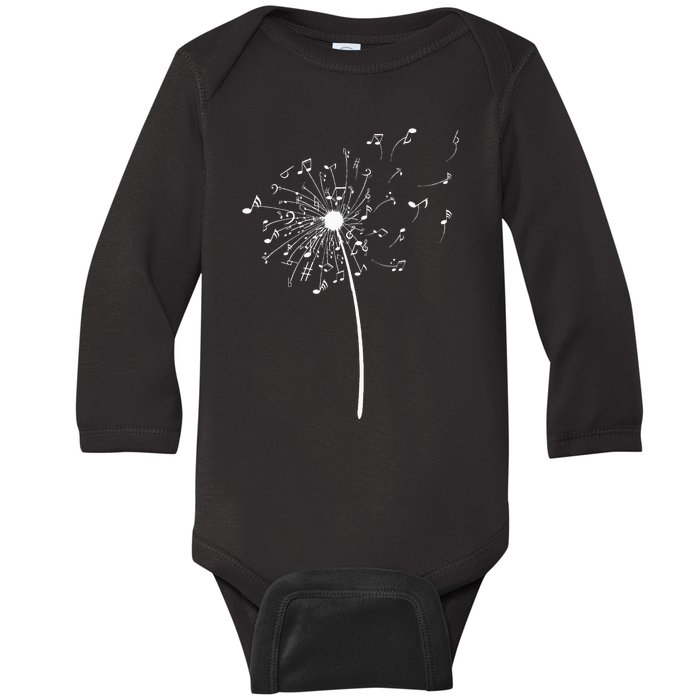 Music Notes Gift For Women Cool Dandelion Flower Baby Long Sleeve Bodysuit