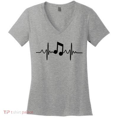 Music Note Heartbeat Pulse Women's V-Neck T-Shirt