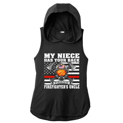 My Niece Has Your Back Proud Firefighters Uncle Funny Gift Ladies PosiCharge Tri-Blend Wicking Draft Hoodie Tank