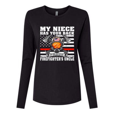 My Niece Has Your Back Proud Firefighters Uncle Funny Gift Womens Cotton Relaxed Long Sleeve T-Shirt