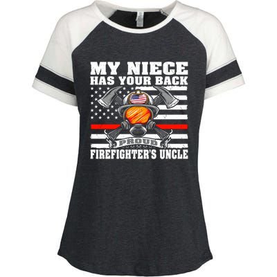 My Niece Has Your Back Proud Firefighters Uncle Funny Gift Enza Ladies Jersey Colorblock Tee