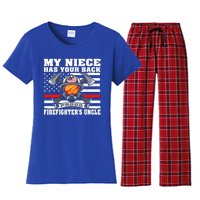 My Niece Has Your Back Proud Firefighters Uncle Funny Gift Women's Flannel Pajama Set