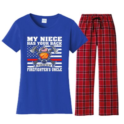 My Niece Has Your Back Proud Firefighters Uncle Funny Gift Women's Flannel Pajama Set