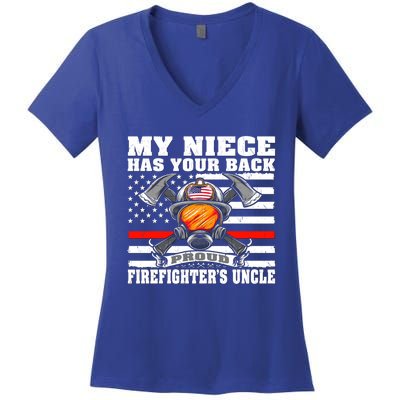 My Niece Has Your Back Proud Firefighters Uncle Funny Gift Women's V-Neck T-Shirt