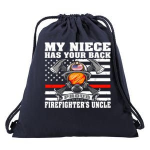 My Niece Has Your Back Proud Firefighters Uncle Funny Gift Drawstring Bag