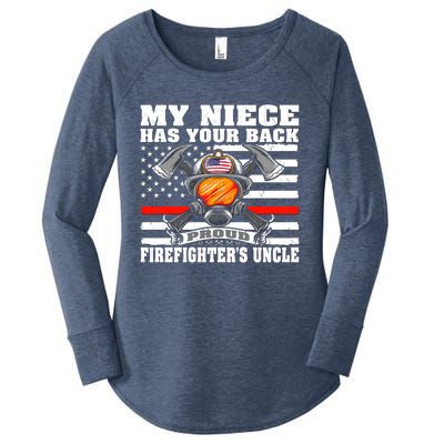 My Niece Has Your Back Proud Firefighters Uncle Funny Gift Women's Perfect Tri Tunic Long Sleeve Shirt